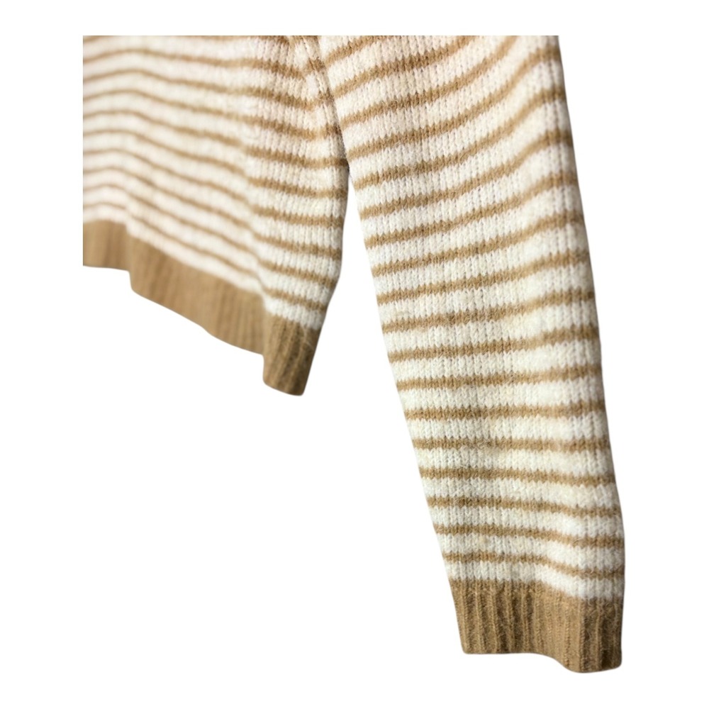 American Eagle Womens Striped Crewneck Sweater S Ivory Mustard Everyday Casual - Picture 4 of 6